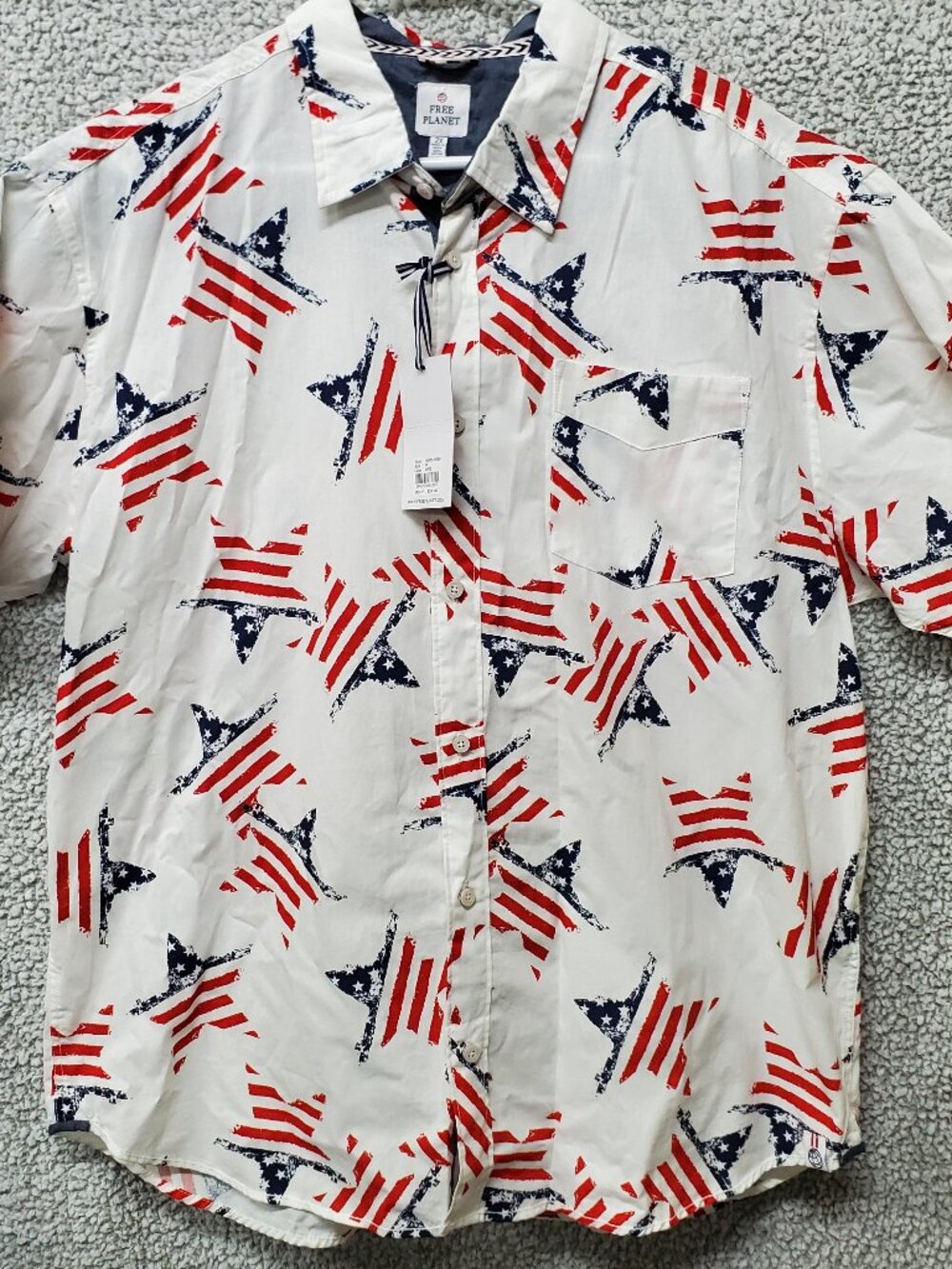 Free‎ Planet Men’s 2X American Flag Button Up Shirt Patriotic Red White Blue NWT